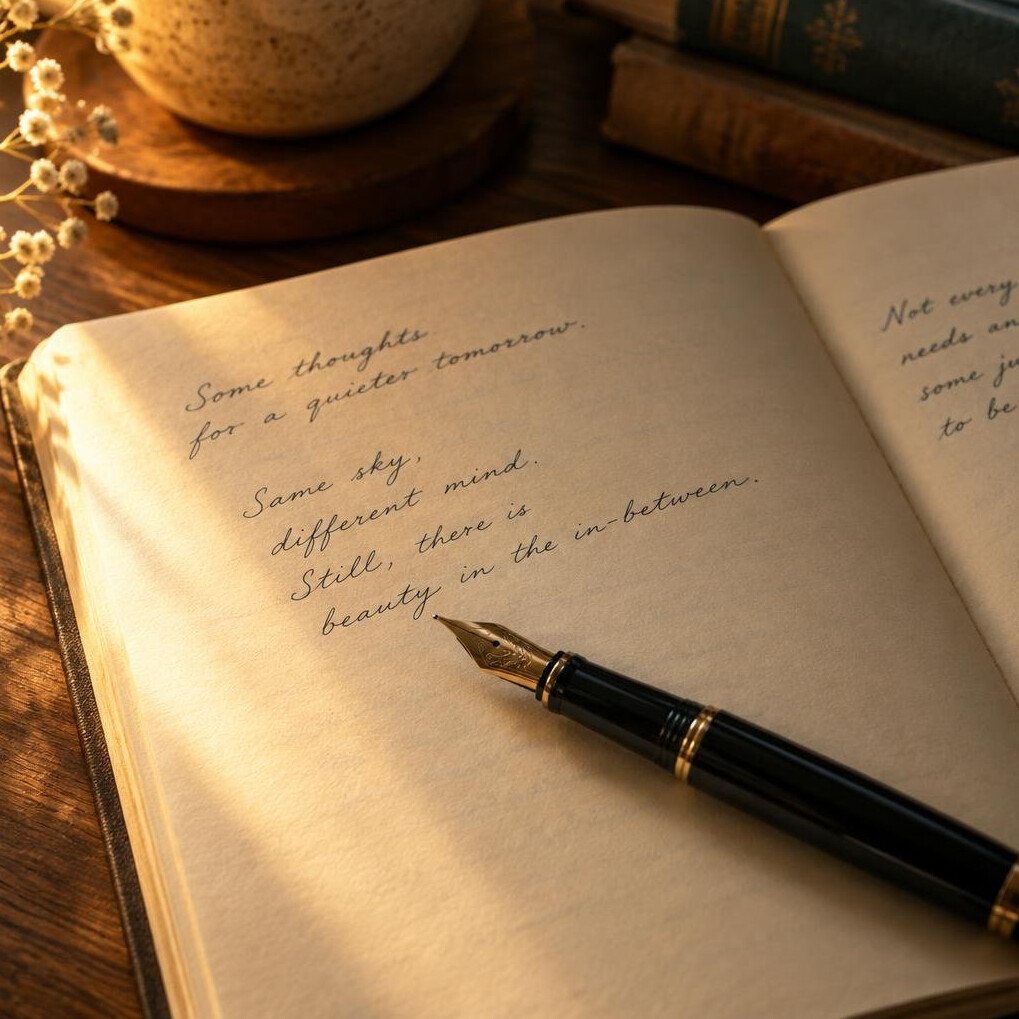 Open notebook with handwritten notes and a fountain pen