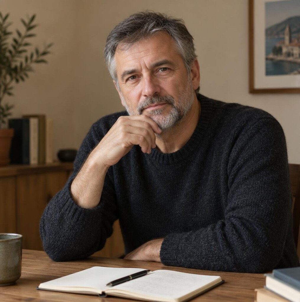 Croatian male author writing at his desk